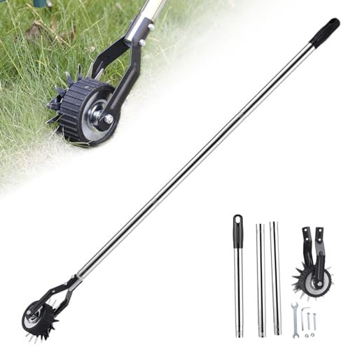 Edger Lawn Tool, 53.2 inch Manual Lawn Edger with 3 Sections Stainless Steel Handle, Rotary Grass Edger Tool with Wheel, Garden Edger for Landscaping Sidewalk Yard, Lawn Edger Tool