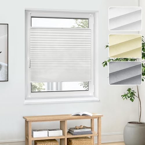 Jalousiescout Plissee Klemmfix ohne Bohren—Jalousie 120x150cm weiß Sichtschutz Fenster Sonnenschutz, Lichtdurchlässig Faltrollo für Fenster & Tür, Basis-Vliesstoff Pure Plissee