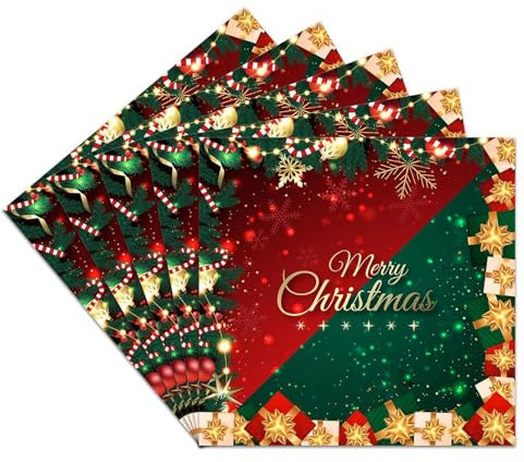 Servietten Weihnachten - 20 Stück 33x33cm Rot Grün Servietten Weihnachten Fröhliche Weihnachten Party Servietten Tischdeko Weihnachten Deko Papierservietten für Weihnachten Party Tischdeko