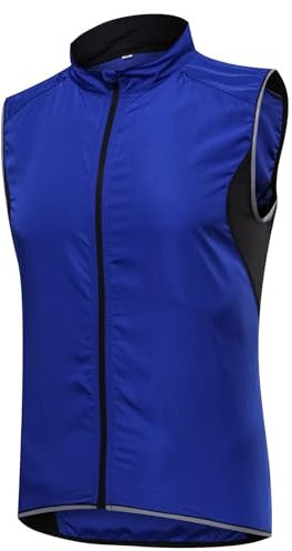 CLMETHE Gilet de cyclisme léger pour hommes respirant haute visibilité réfléchissant vélo équitation veste sans manches vélo Cycle vtt gilet imperméable coupe-vent maillots,Blue-CHNM/EURS