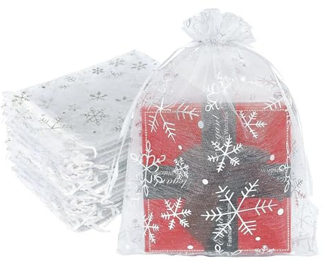 100pk White Silver Organza Gift Bags,7x9cm Small Organza Favor Bags,Wedding Jewelry Pouches with Drawstring,Mesh Candy Favour Bag Party Sweet Bags for Birthday,Wedding,Christmas,Gift Wrapping