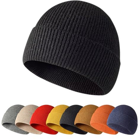 Enwokran Wintermütze Strickmütze Einteilig Nahtlos, Unisex, Dehnbar Stretch Bequem Atmungsaktiv Beanie Mütze Roll up Edge Cuffed Schädeldecke Fisherman Hut (Schwarz)