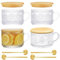 4 Stück Transparente Kaffeetassen Set mit 4 Deckel 4 Löffel, 450ml/15oz Vintage Geprägte mit Griff Oats Gläser, Frühstückstasse für Porridge, Milch, Cappuccino, Tee Glas für Geburtstag, Weihnachten