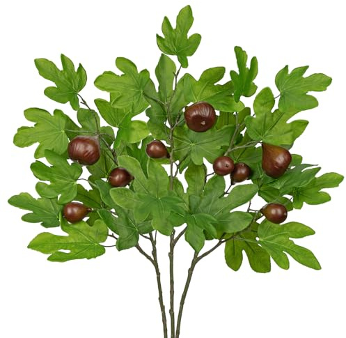 Arborus Artificial Figs Leaves with Stems 30.7 Faux Fig Tree Branches with Fig Fruits Fake Figs Twigs for Vases Long Stem Artificial Green Foliage Spray for Home Floral Arrangements Centerpiece Decor
