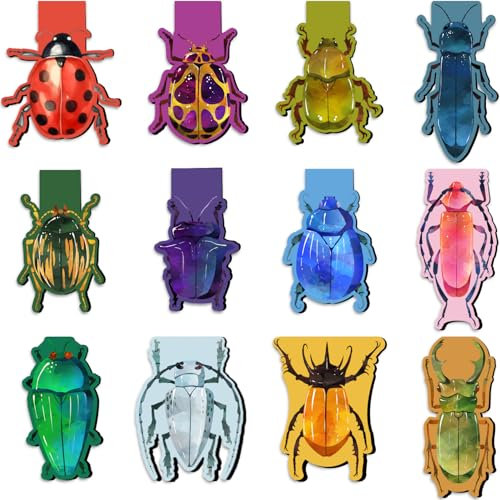 12 Stück Lesezeichen Magnetisch, Tixlux Magnet Lesezeichen im Insekten-Stil für Kinder, Lehrer, Studenten, Buchliebhaber, Insektenfans