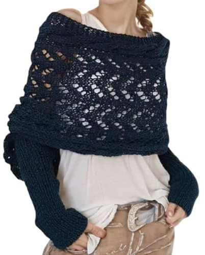 HAGOT Garnschal Damenschal, Strickschal Schal mit Ärmeln, Pulloverschal mit Ärmeln, Schal Mit äRmeln äRmelschal, Wickelpullover für Damen, Schultertuch Dirndl ZubehöR Damen, Marineblau