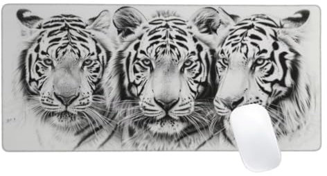 Mauspad XXL 800x400mm, Weiß Mousepad Tiger Gaming Mauspad Groß, Vernähte Kanten, Wasserdichtt Rutschfeste Gummibasis, Erweiterter Schreibtisch Schutz,Gaming Zubehör für Maus Tastatur,Home Decor Z2-459