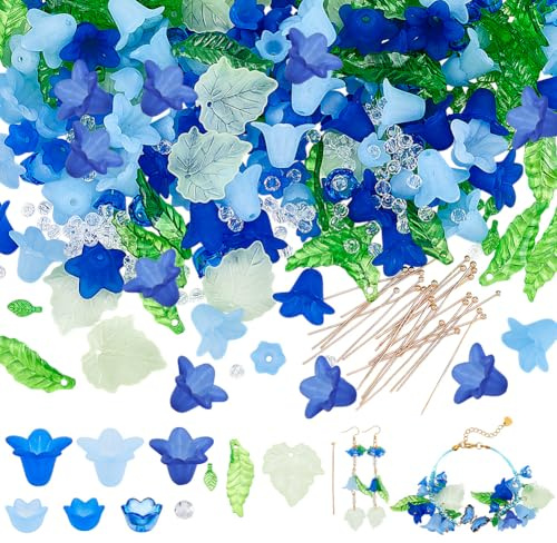 nbeads 417 Pcs Kit de Perles Acryliques Avec Fleurs, Feuilles, Perles en Verre et Broches à Boule en Laiton pour la Fabrication de Bijoux