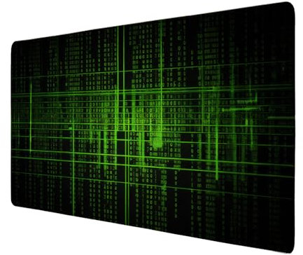 Matrix-Code Schreibtischunterlage 69x31cm XXL Mauspad - Futuristisches Design für Ihr Büro Matrix-Code auf schwarzem Hintergrunddesign mit leuchtendem Zahlen- und Buchstabenraster