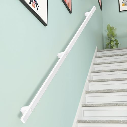 Pasamanos Moderno De Hierro Forjado, 1m 1,5m 2m 2,5m 3m Pasamanos De Escalera para Interiores Y Exteriores, Pasamanos Blancos Barra De Soporte Montada En La Pared con Soportes(30cm)