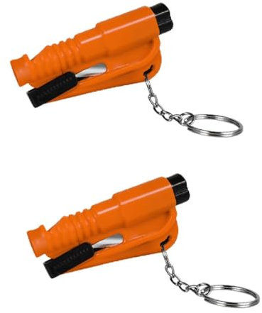 Martillo Rompe cristales y cortador de cinturón de seguridad - 2 Unidades - Martillo de Seguridad para emergencias indispensable en su Coche Que Incluye Silbato para Pedir Ayuda a Distancia. (Naranja)