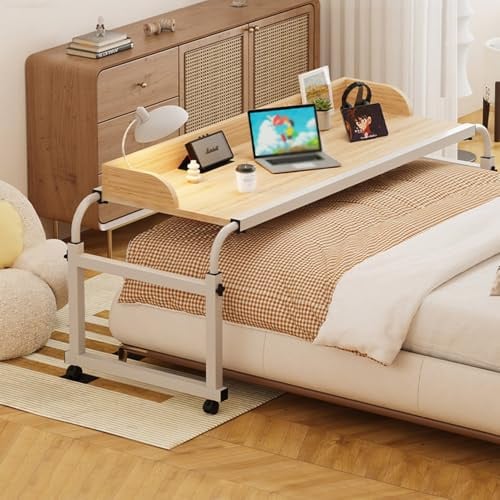 Klein überbetttisch Auf Rollen，überbetttisch Mit Rollen Mobiler Betttisch Tisch Klappbar Rolltisch Betttischen Beistelltisch Für Pflegebett(Color:Holz+)