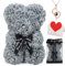 Rose Bear Gift, 10 Inch Artificial Flower Rose Teddy Bear with Gift Box, for Anniversary, Valentine's Day, Wedding, Birthday, Romantic Gift for Her (Gray)