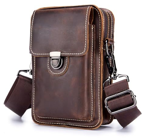 WeeDee Kleine Leder Waist Bag Modische Bauchtasche für Herren & Damen, Wasserfeste Crossbody Umhängetasche Taillentasche für Sportcamping Wanderreisen