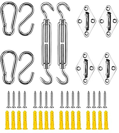 equlup Sonnensegel-Hardware, Robustes 304-Edelstahl-Markisen-Befestigungsset, S-Haken, M6-Befestigungsset für Markisen-Sonnenschutz-Befestigungszubehör
