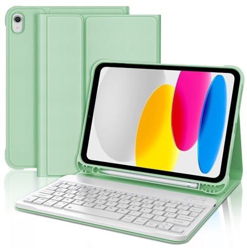 FOGARI Keyboard Case for iPad 10th/A16 11th Generation, iPad 10.9 inch 2022/11 inch 2025 Case Keyboard, UK Layout Bluetooth Detachable KeyBoard, Green