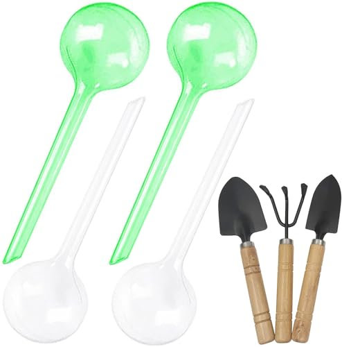 4 bolas de riego para plantas, plantas grandes, bolas de riego de 26 x 8 cm, bolas de riego para plantas en macetas para interior y exterior (verde + transparente)