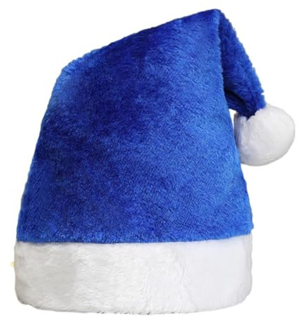 SHINROAD Süßer Weihnachtsmütze für Geschenke Festliche Feiertage Kopfbedecke Weihnachtsmann mit weißem Plüschballkostüm weiche Samt Weihnachtsfeiern Familie Blau
