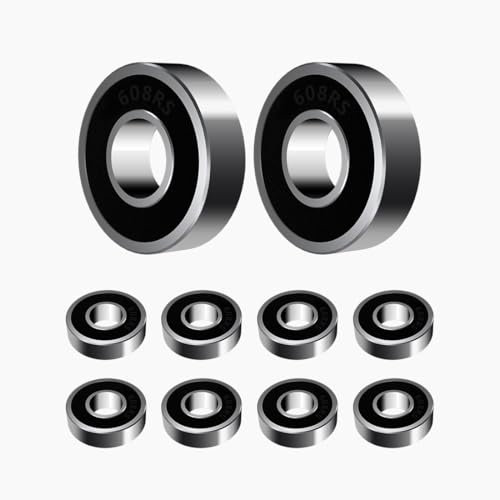 ANGEEK 10 Stück 608-2RS Kugellager 8 mm x 22 mm x 7 mm,Vorgeschmiert,Doppeldichtung, 608RS Rillenkugellager