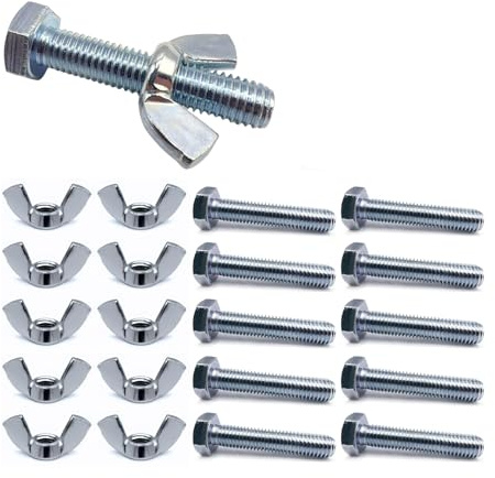 TA-VIGOR 10Pcs Wing Nut & Bolt, M10 x 50mm Butterfly Wing Screws, Zinc Plated Threaded Design Screw Bolts, WingNuts & Hexagonal Bolts for DIY Projects, Industry Mechanical Work, Secure Fastening
