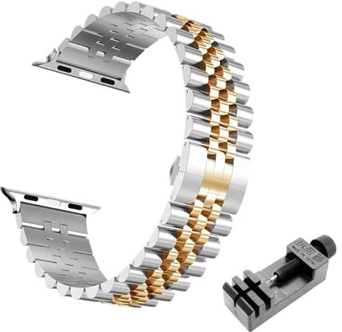 Quirxio Correa de acero metálico para Apple Watch Ultra Band 49 mm 46 mm 44 mm 38 mm 42 mm Pulsera de repuesto IWatch Series 10 9 8 7 6 5 45 mm 41 mm Correas de reloj de ACERO INOXIDABLE(Silver RoseGo