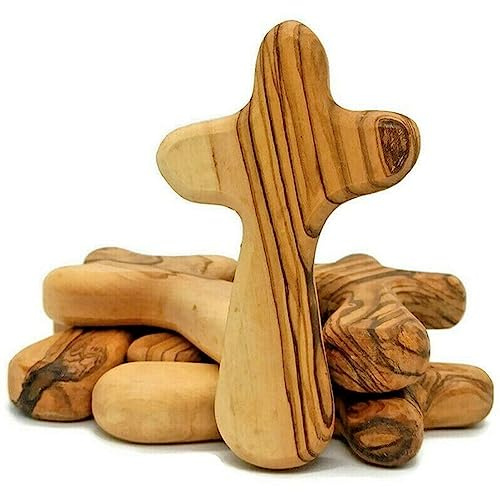 Agmoctz 10PCS Small Olive Wood Crosses, Holding Crosses Portable Prayer Crosses