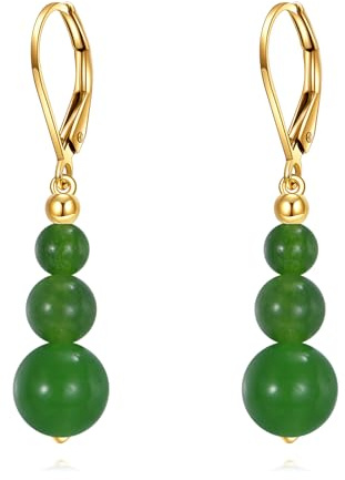 KECHO 14K Echtgold Jade Ohrringe 14K Massivgold Grün Jade Pendel Anhänger Schmuck Geburtstags Geschenke für Damen