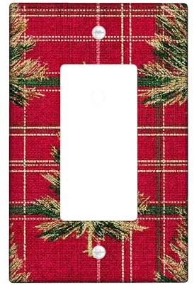 Festive Pine Light Switch Cover Plate/Outlet Covers, Red Tartan Design for Holiday Decor, Thermoplastic Wall Plates, Standard Size Single Rocker