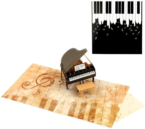 DORAFIORA® 3D Pop-Up Karte Klavier Piano – Elegante Musikkarte mit Flügel & Notenblatt | Glückwunschkarte für Musiker, Lehrer & Künstler | inkl. Umschlag