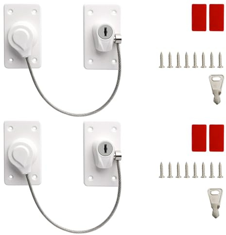 2 Stück Kühlschrank Schloss, Selbstklebend Kühlschrankschloss Ohne Bohren, Fenstersicherung Kinder Mit 2 Schlüssel Und Schrauben, Weiß Kindersicherung Fenster, Geeignet Für Fenster, Kühlschränke Usw