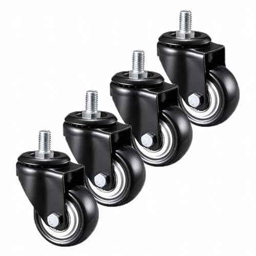 Lenkrollen Für Möbel Mit Gewinde,Kleine PU Gummirollen M10,360° Drehbar Transportrollen,Möbelrollen,Schwerlast Geräuscharme Rollen Für Möbel,Lenkrollen Mit Bremse,Black-4nobrakes
