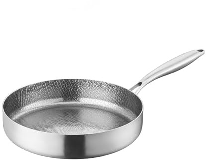 JIABAOZ Padella in Titanio Puro con Coperchio, Padella Martellato Antiaderente, Antiaderente Multifunzionale Resistente Antigraffio in Titanio per Tutti Piani Cottura (No lid,28cm)