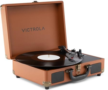 Victrola Journey II (Modelo 2025) – Tocadiscos Bluetooth portátil Tipo Maleta con Altavoces estéreo Integrados y Sonido Potente, 3 velocidades, conectividad Bluetooth bidireccional (Marrón)