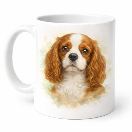 Brew Crew Gifts Cavalier King Charles Spaniel Mug, Watercolour Dog Design, White Ceramic Coffee Mug, Gift for Dog Lovers