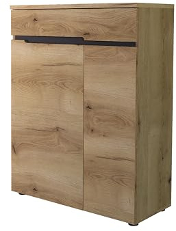FARGO Schuhschrank mit 2 Türen und Schublade 80 x 107 x 38 cm (B/H/T) | Moderner Flurschrank mit 3 Fachböden, Softclose-Funktion, FSC-zertifiziert, grifflose Fronten, viel Stauraum