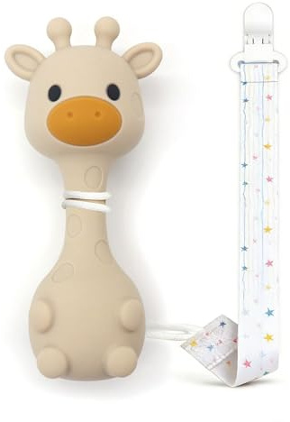 Giraffe Beißring, Beißspielzeug, Rassel Baby & Greifling Baby, Beißring Baby Kühlend für Neugeborene - Silikon Greifball für Babys ab 3 Monate - Ostergeschenk Junge & Mädchen