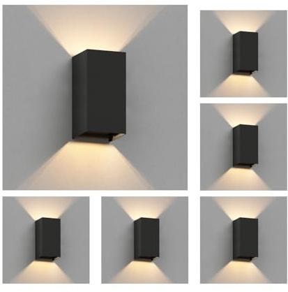 ledscom.de 6x Wandleuchte CUBEL für außen, IP65, Up-/Downlight, schwarz matt, eckig, 1x G9 max. 10W