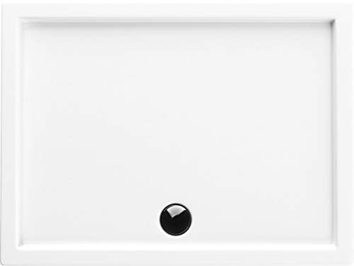 Sellon24® Stabilsound® Receveur de douche rectangulaire rectangulaire semi-circulaire en acrylique avec support EPS intégré Tablier acrylique 80 x 100 x 14 cm