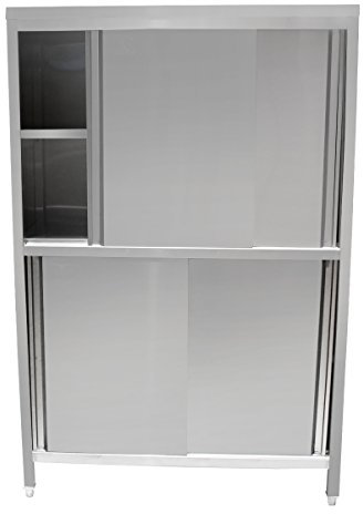 Beeketal 'BHV180' Gastro Küchenschrank mit 2 Schiebetüren, 2 stöckiger Arbeitsschrank aus Edelstahl mit justierbaren Füßen und verstärkten Regalböden, Maße: Breite 1180 mm, Tiefe 500 mm, Höhe 1800 mm