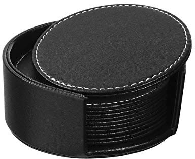 OUNONA Untersetzer Set 6 Stucke PU Leder Untersetzer Cup Mat Tischset Tischset für Getränke mit Halter Schützen Sie Ihre Möbel vor Flecken (schwarz)