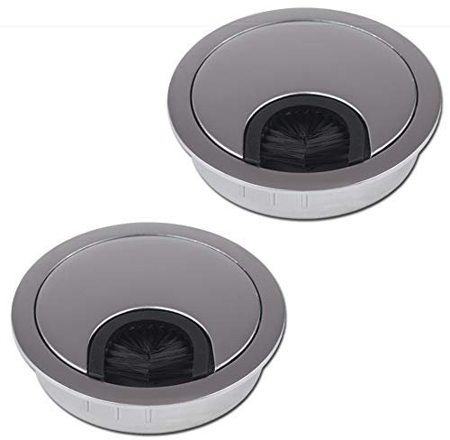 LouMaxx Kabeldurchführung Schreibtisch 60 mm Ø – 2 Stück Kabeldurchlass aus Metall matt Chrom mit Staubdichtung - Schreibtisch Kabeldurchführung für Ordnung und Übersicht am Arbeitsplatz