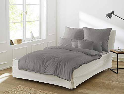 Irisette Mako Satin Bettwäsche 2 teilig Bettbezug 135 x 200 cm Kopfkissenbezug 80 x 80 cm Paris 8000-12 Grafit