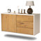 Lowboard Fort Worth hängend (92x47x35cm) Korpus weiß matt - Front Holz-Design Eiche - Push to Open - hochwertige Leichtlaufschienen