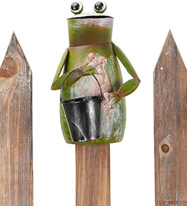 NETPROSHOP Zaunhocker Zaunfigur Rabe oder Frosch aus Metall, H: 15-25cm, Auswahl:Frosch m Eimer
