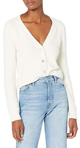 The Drop Francine, Cardigan Morbido con Scollo a V e Bottoni Frontali da Donna, Bianco Whisper, 3XL Plus