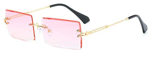 Grainas Retro Rimless Rectangle Sunglasses for Women Men Tinted Lens Gold Metal Frameless Square Glasses Vintage Eyewear (Pink)