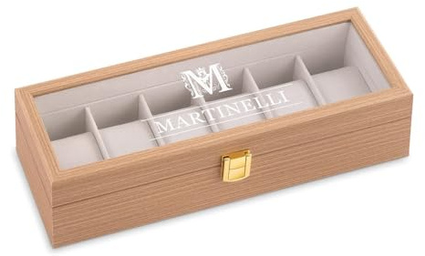 Maverton scatola porta orologi, con incisione personalizzata, in legno | Custodia per 6 orologi, in legno, 31x11x8cm, regalo uomo, monogramma