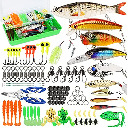 Fishing Lures Tackle Box Bass Kit with Plier,Saltwater & Freshwater Baits