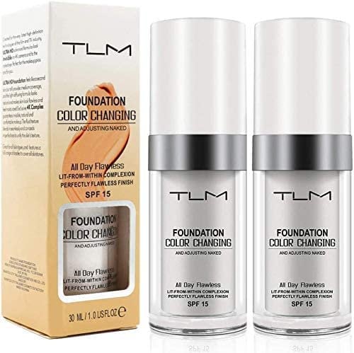 TLM Foundation, wasserfest, flüssig, feuchtigkeitsspendend, natürlich, hohe Deckkraft LSF 15, Foundation-Effekt, langanhaltend (2 Flasche)