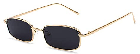 eiTurlutz Klassisch Rechteckige Sonnenbrille Retro Schlank Metallrahmen Brille Vintage Rectangle Süßigkeitsfarbe Sonnenbrille Gold/Grau